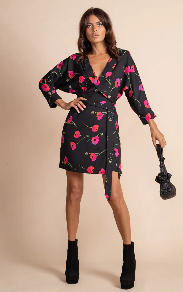 Valley Mini Dress in Poppies on Black | Dancing Leopard | SilkFred Valley Mini Dress in Poppies on Black | Dancing Leopard | SilkFred
