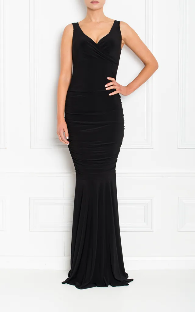 Gabby Body Con Black Fishtail Maxi Dress With Fishtail | Honor Gold | SilkFred Gabby Body Con Black Fishtail Maxi Dress With Fishtail | Honor Gold | SilkFred