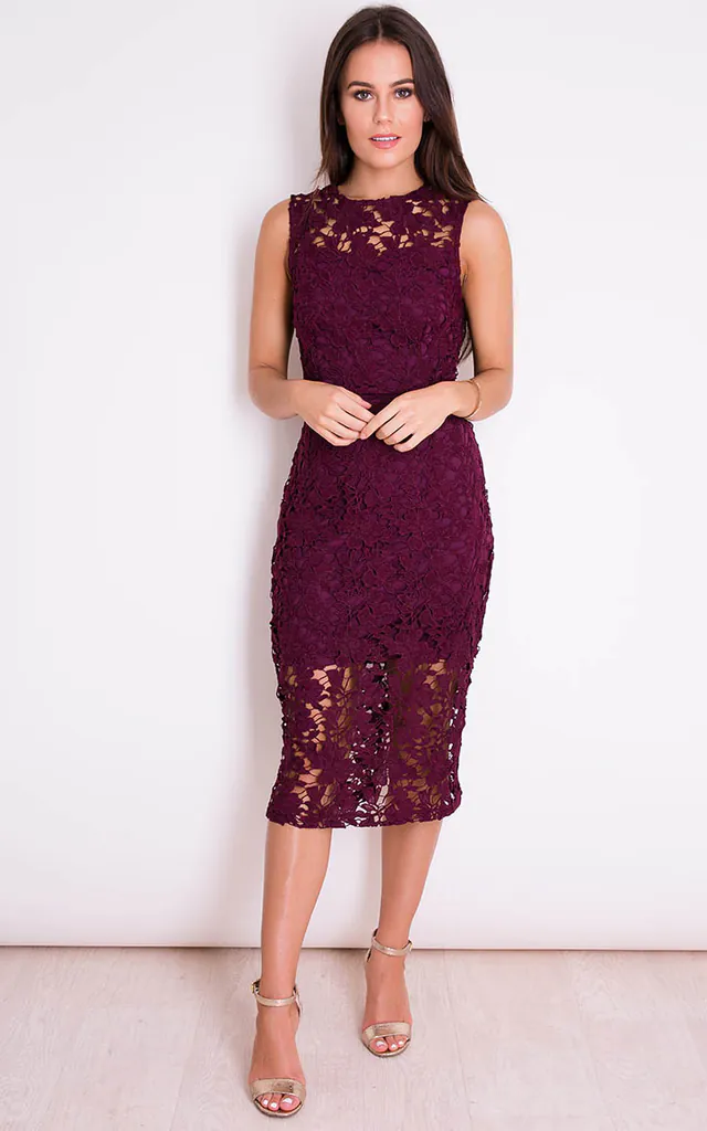 Daniella Lace Tie Back Midi Dress Plum | Girl In Mind | SilkFred Daniella Lace Tie Back Midi Dress Plum | Girl In Mind | SilkFred