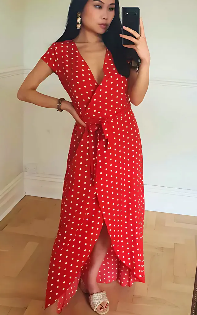 Red Polka Dot Midi Maxi Belted Dress | GIGILAND UK | SilkFred Red Polka Dot Midi Maxi Belted Dress | GIGILAND UK | SilkFred