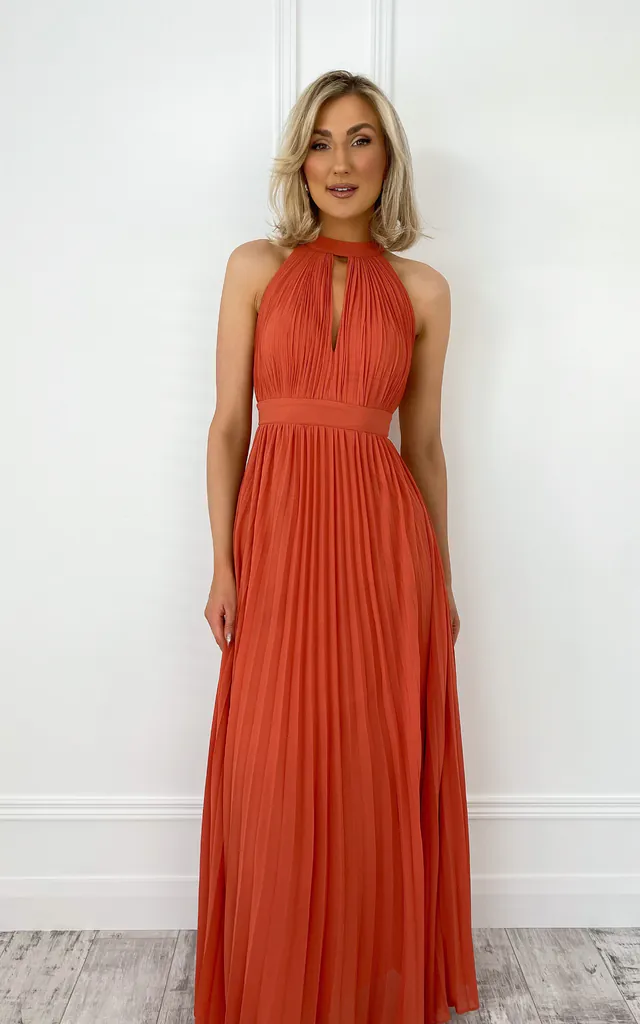 Roxy Pleated Maxi Dress - Orange | Baloot | SilkFred Roxy Pleated Maxi Dress - Orange | Baloot | SilkFred