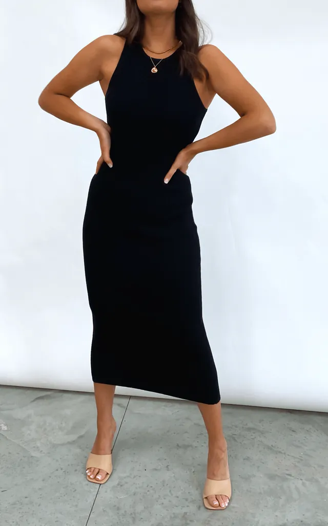 Billie Ribbed Racer Midi Dress - Black | Pretty Lavish | SilkFred Billie Ribbed Racer Midi Dress - Black | Pretty Lavish | SilkFred