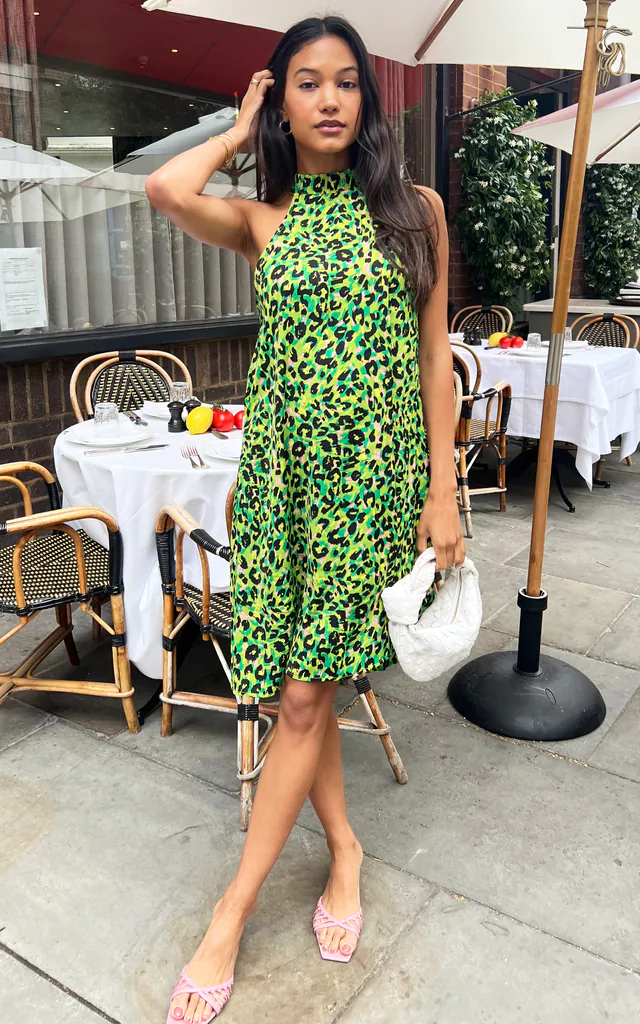 Green leopard print halter neck mini dress | D.Anna | SilkFred Green leopard print halter neck mini dress | D.Anna | SilkFred