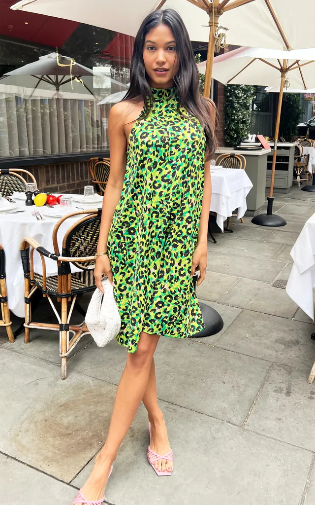 Green leopard print halter neck mini dress | D.Anna | SilkFred Green leopard print halter neck mini dress | D.Anna | SilkFred