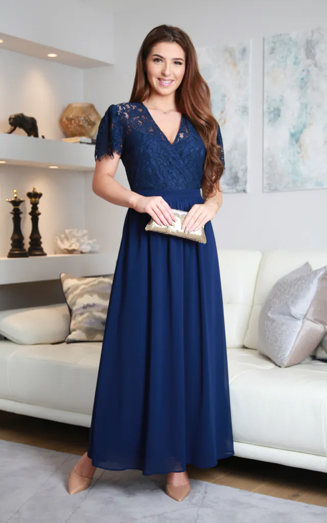 Navy Lace Maxi Dress | Double Second | SilkFred Navy Lace Maxi Dress | Double Second | SilkFred