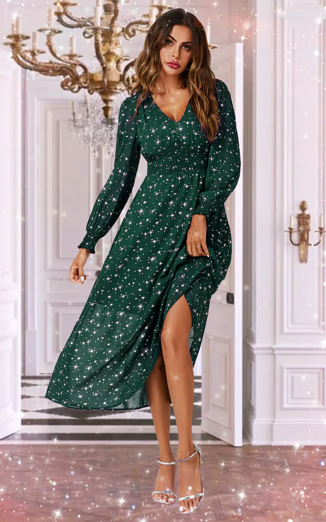 green foil dress Our Green Foil Chiffon Midi Dress is backand just as stunning as ever., Shop now before its gone (again)