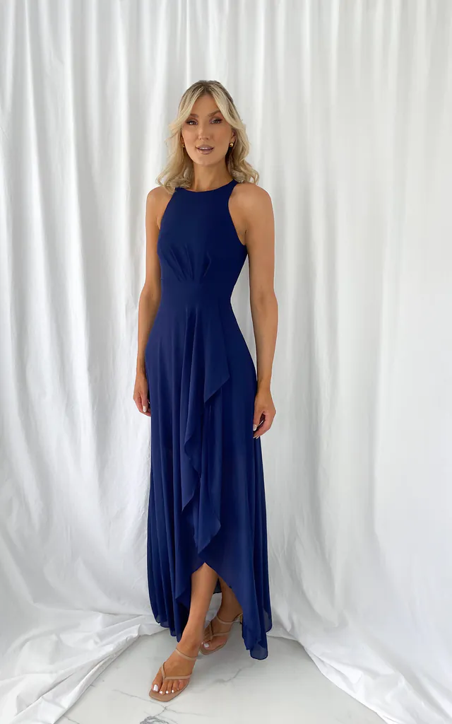 Maria Maxi Dress with Ruffle Skirt - Marine | Baloot | SilkFred Maria Maxi Dress with Ruffle Skirt - Marine | Baloot | SilkFred