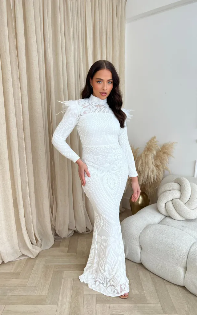 white embellished long sleeve dress Astonish | White Long-Sleeve Embellished Square-Neck Mini Dress With Volume Skirt