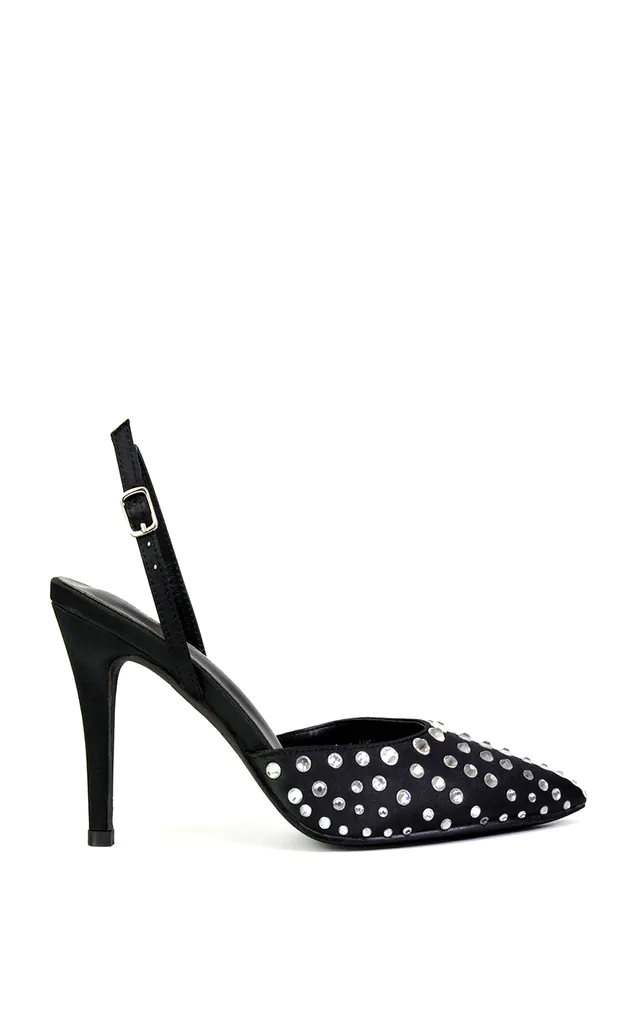 Issy Toes Issy Sling Back Pointed Toe High Heels In Black | XY London | SilkFred