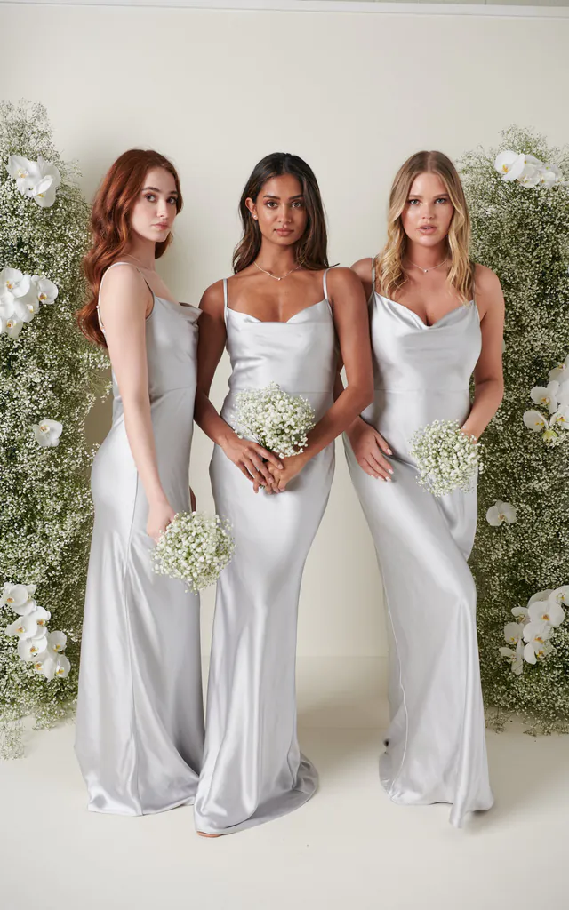 keisha maxi bridesmaid dress Pretty Lavish Bridesmaid Keisha satin cowl neck maxi dress with scarf in navy