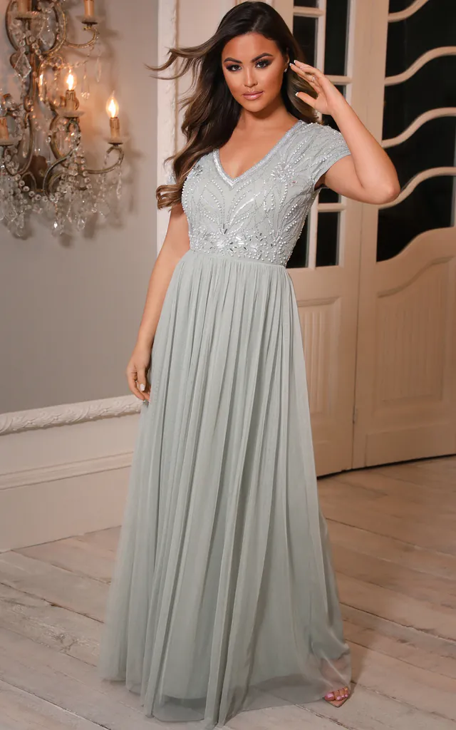 LILLIS EMBELLISHED LACE MAXI DRESS IN SAGE GREEN | Sistaglam | SilkFred LILLIS EMBELLISHED LACE MAXI DRESS IN SAGE GREEN | Sistaglam | SilkFred