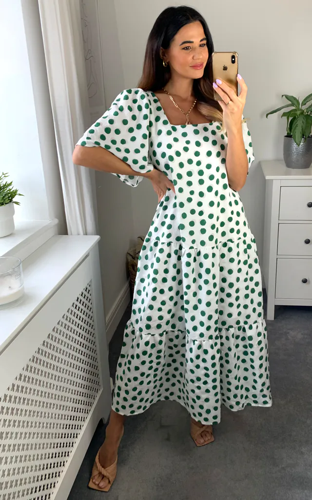 A Line Midi Dress in Green Polka Dot | Liquorish | SilkFred A Line Midi Dress in Green Polka Dot | Liquorish | SilkFred