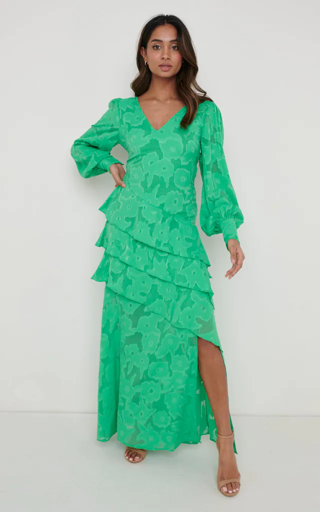 Lois Cross Back Jaquard Maxi Dress - Emerald Green | Pretty Lavish | SilkFred Lois Cross Back Jaquard Maxi Dress - Emerald Green | Pretty Lavish | SilkFred