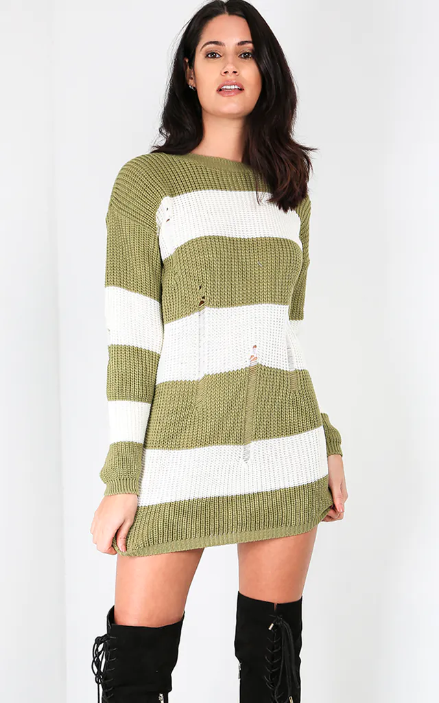 Knitted Striped Jumper Dress in Green | STYLE THREAD | SilkFred Knitted Striped Jumper Dress in Green | STYLE THREAD | SilkFred
