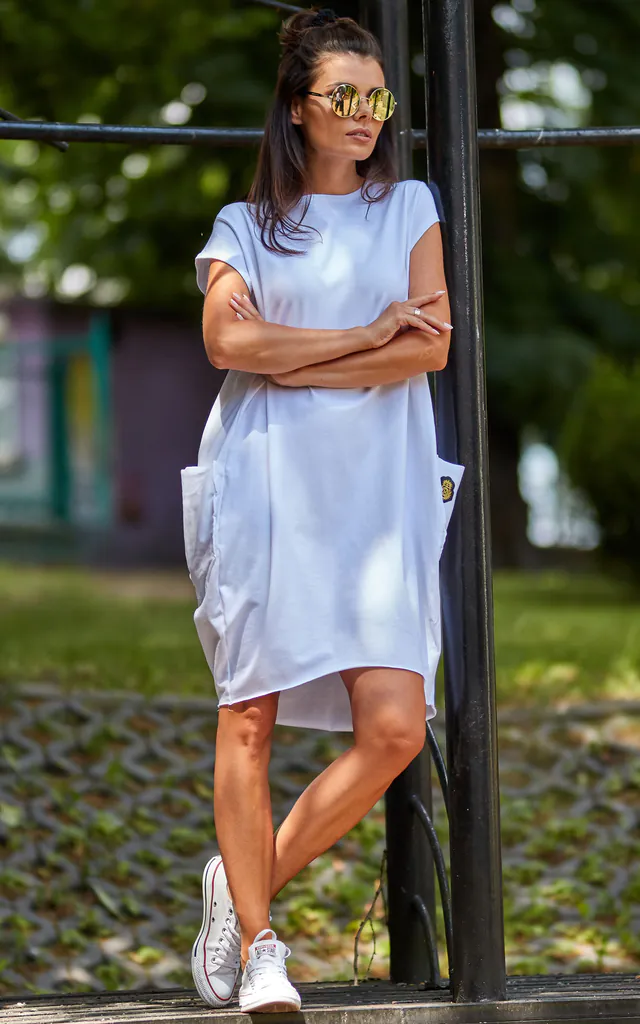 Oversized Cotton Dress with Pockets in White | AWAMA | SilkFred Oversized Cotton Dress with Pockets in White | AWAMA | SilkFred
