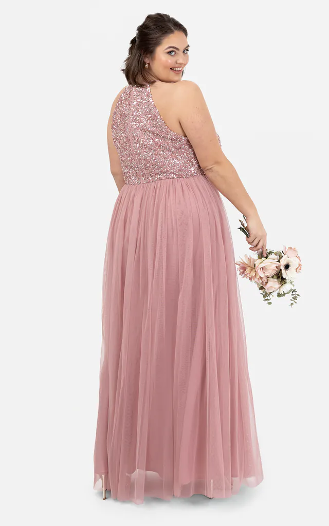 maya halter dress in pink sequin Maya Petite halterneck open back all over sequin maxi dress in rose pink