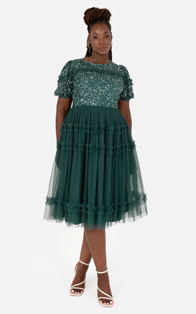 Emerald Green Embellished Short Sleeve Midi Dress | Maya Deluxe | SilkFred Emerald Green Embellished Short Sleeve Midi Dress | Maya Deluxe | SilkFred