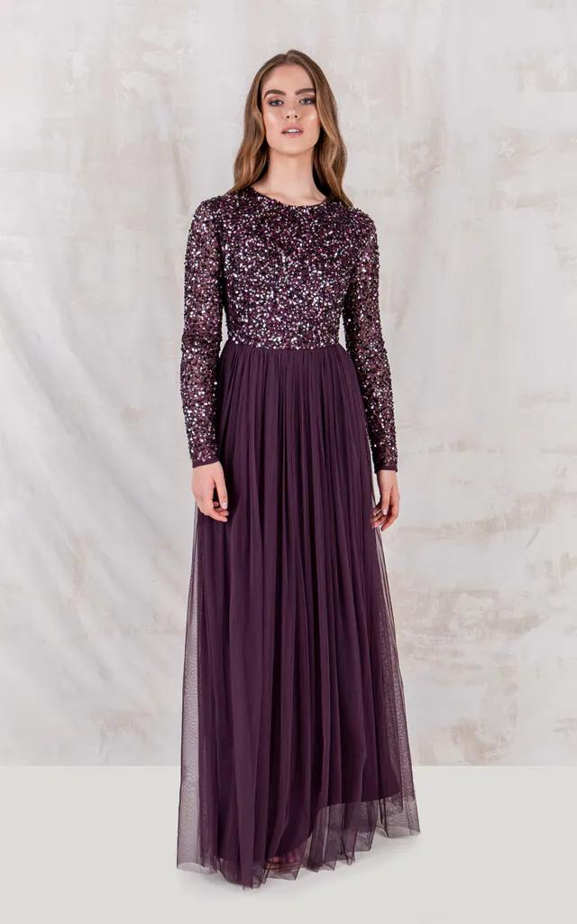 Berry Embellished Long Sleeve Bridesmaid Maxi Dress | Maya Deluxe | SilkFred Berry Embellished Long Sleeve Bridesmaid Maxi Dress | Maya Deluxe | SilkFred