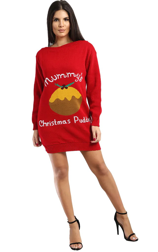 maternity christmas jumper dress Maternity Jumper Dress in Black Christmas Pudding Print | STYLE THREAD