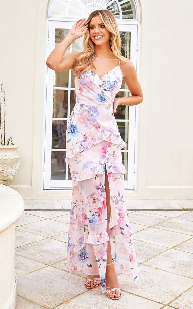 NALIA MAXI FLORAL CHIFFON DRESS WITH FRILL HEM | Sistaglam | SilkFred NALIA MAXI FLORAL CHIFFON DRESS WITH FRILL HEM | Sistaglam | SilkFred