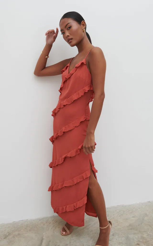 Nadine Ruffle Midaxi Dress - Dusky Rose | Pretty Lavish | SilkFred Nadine Ruffle Midaxi Dress - Dusky Rose | Pretty Lavish | SilkFred