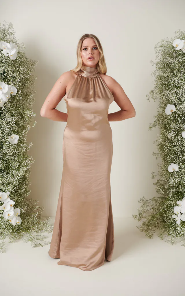 matte satin mocha bridesmaid dresses Mocha Taupe Bridesmaid Infinity Dress Taupe Mocha Bridesmaid Dress Matte Satin Size 2XL Birdy Grey Olivia