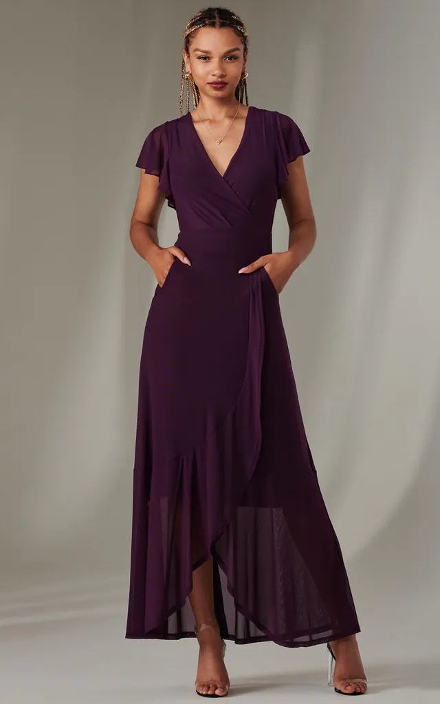 dark purple wrap dress IBTOM CASTLE Womens Velvet Dress Long Sleeve V Neck Ruched Bodycon Wrap Dress Evening Party Wedding Guest Formal Long Dresses S Dark Purple