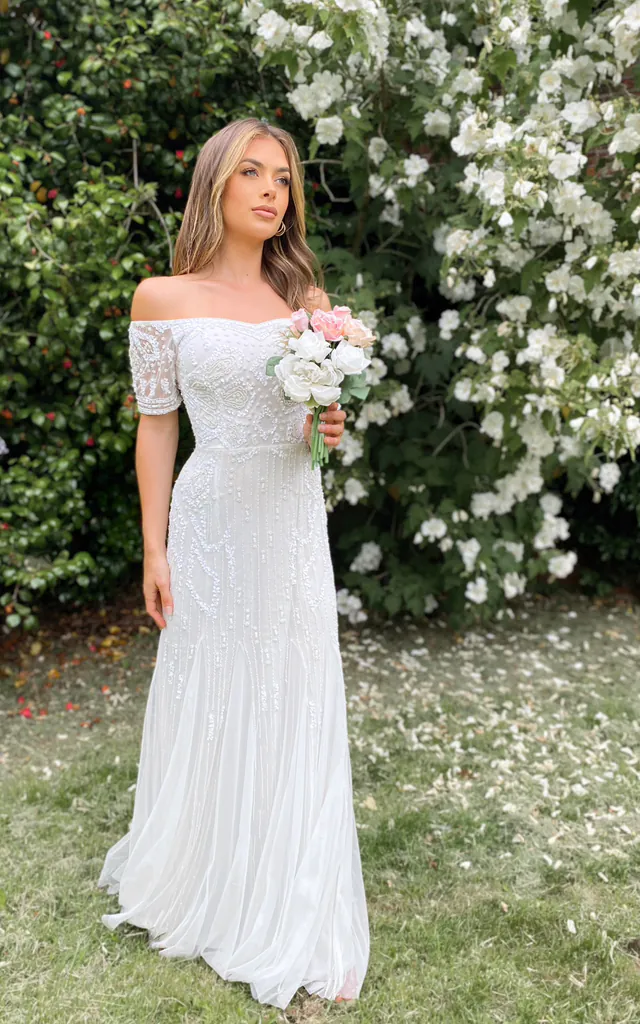Bridesmaid Dress Lizetta Bardot Maxi Dress EVIE WHITE BARDOT MAXI DRESS Sistaglam SilkFred Bridesmaid Dress Lizetta Bardot Maxi Dress EVIE WHITE BARDOT MAXI DRESS Sistaglam SilkFred