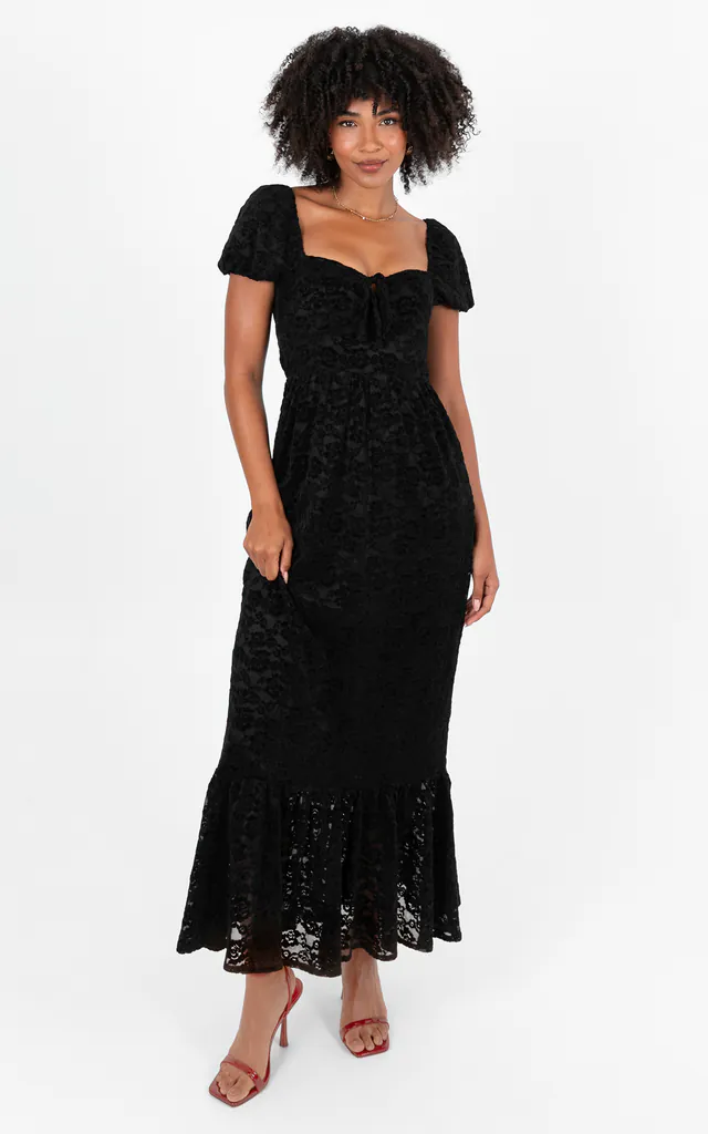 Black Floral Velvet & Lace Midaxi Dress | Lovedrobe | SilkFred Black Floral Velvet & Lace Midaxi Dress | Lovedrobe | SilkFred