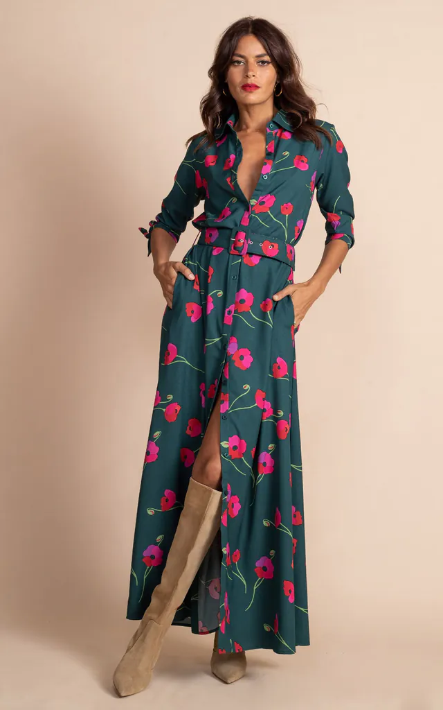 Dove Dress in Poppies on Dark Green | Dancing Leopard | SilkFred Dove Dress in Poppies on Dark Green | Dancing Leopard | SilkFred