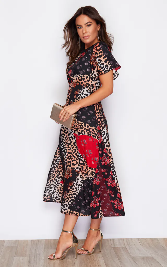 britney angel sleeve midi dress Britney Red Print Angel Sleeve Midi Dress Girl In Mind