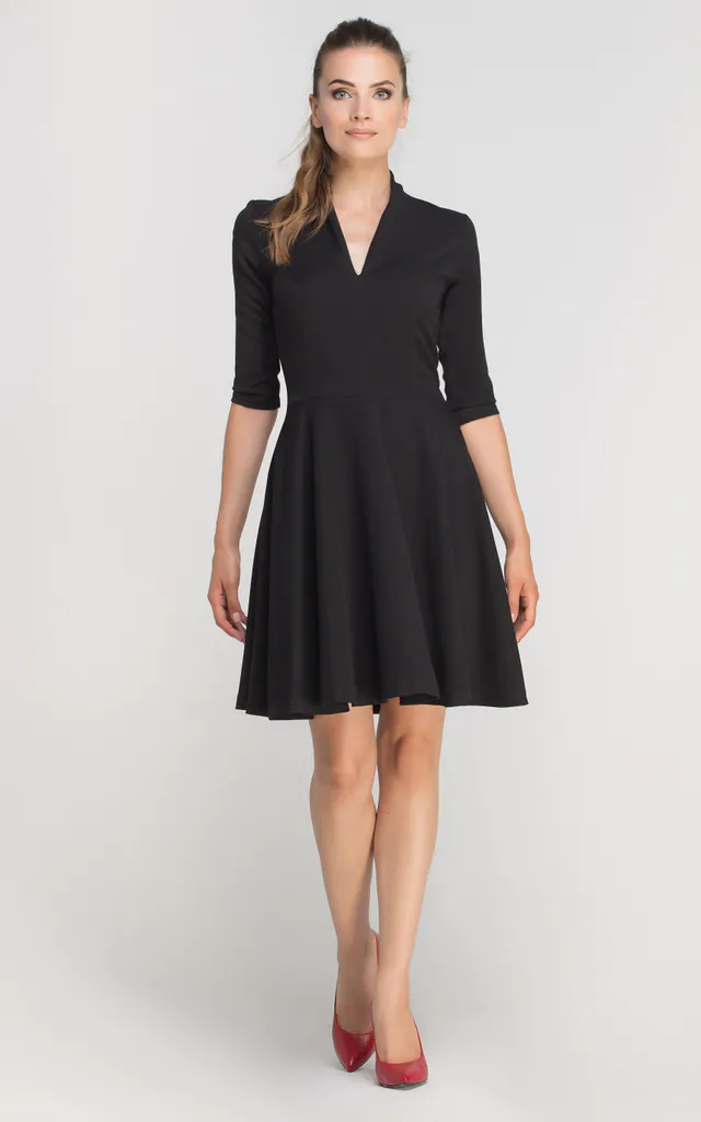 3 4 sleeve skater dress black Lulus Welcome Back Black Floral Print Skater Mini 3/4 Sleeve Dress Womens Size M