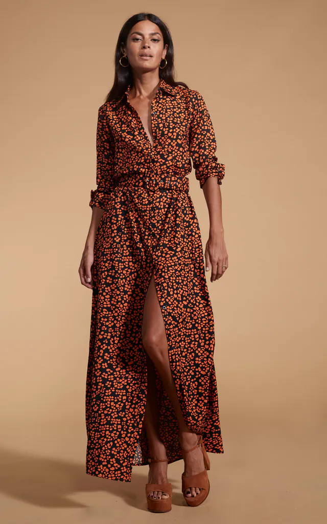 orange and black animal print dress Jayda Animal Print Mesh Maxi Dress - Black/Brown