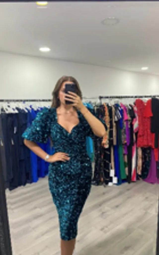 Harbor Green Velvet Sequin Wrap Detail Midi Dress | Girl In Mind | SilkFred Harbor Green Velvet Sequin Wrap Detail Midi Dress | Girl In Mind | SilkFred