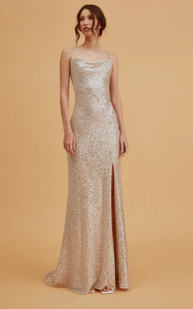 Pippa Champagne Sequin Cowl-Neck Slip Dress | True Decadence | SilkFred Pippa Champagne Sequin Cowl-Neck Slip Dress | True Decadence | SilkFred