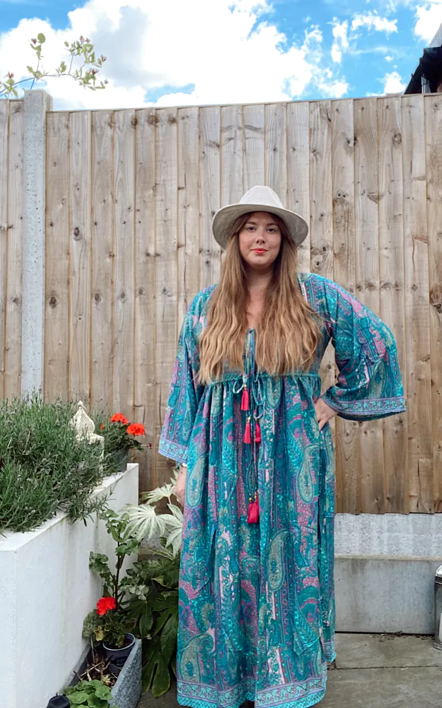 Nova blue teal silk boho dress | LEONORA GYPSY | SilkFred Nova blue teal silk boho dress | LEONORA GYPSY | SilkFred