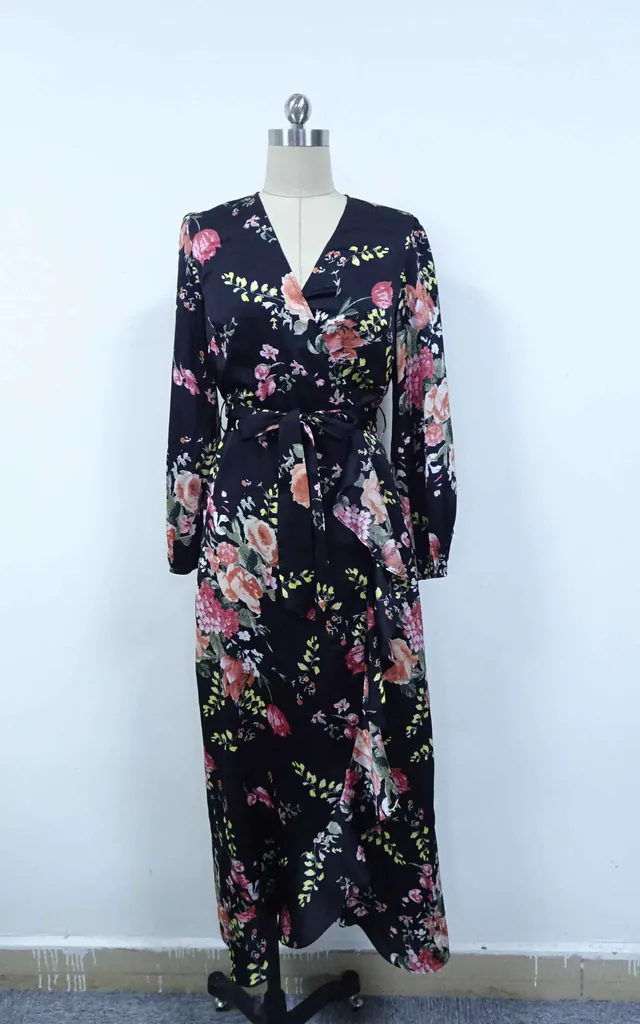 Thea Black Floral Long Sleeve Wrap Midaxi Dress | Girl In Mind | SilkFred Thea Black Floral Long Sleeve Wrap Midaxi Dress | Girl In Mind | SilkFred