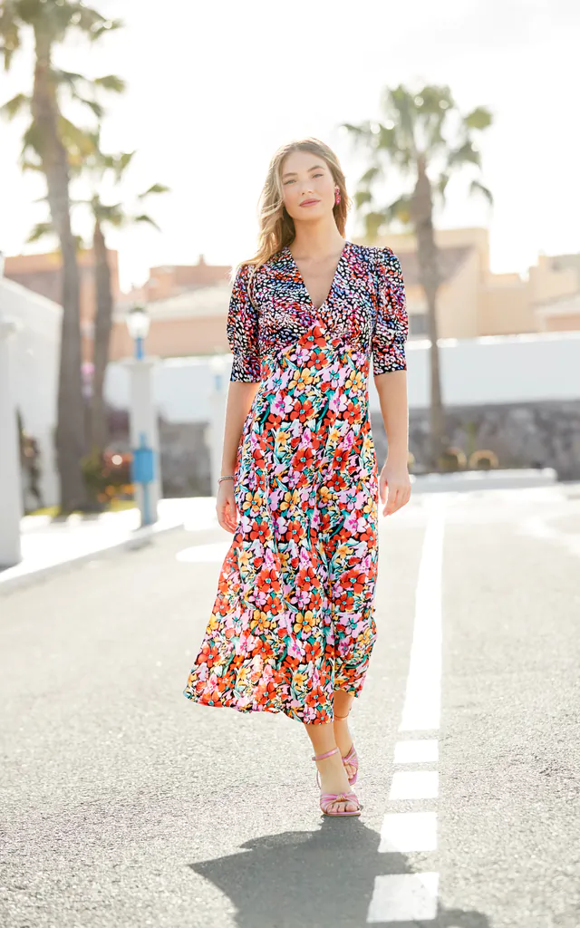 Red Vintage Mixed Print Puff Sleeve Maxi Dress | Joe Browns | SilkFred Red Vintage Mixed Print Puff Sleeve Maxi Dress | Joe Browns | SilkFred