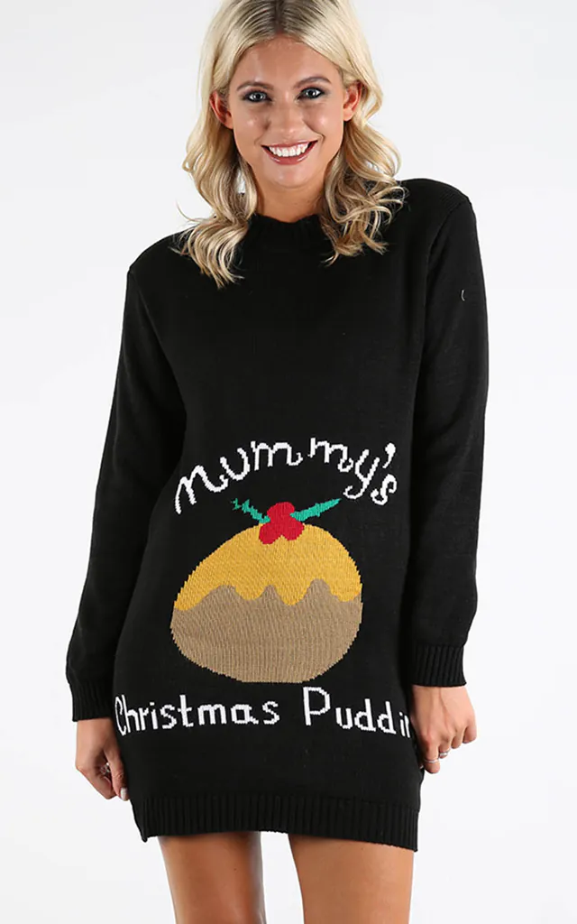 maternity christmas jumper dress Black Maternity Snowflake Christmas Jumper Dress