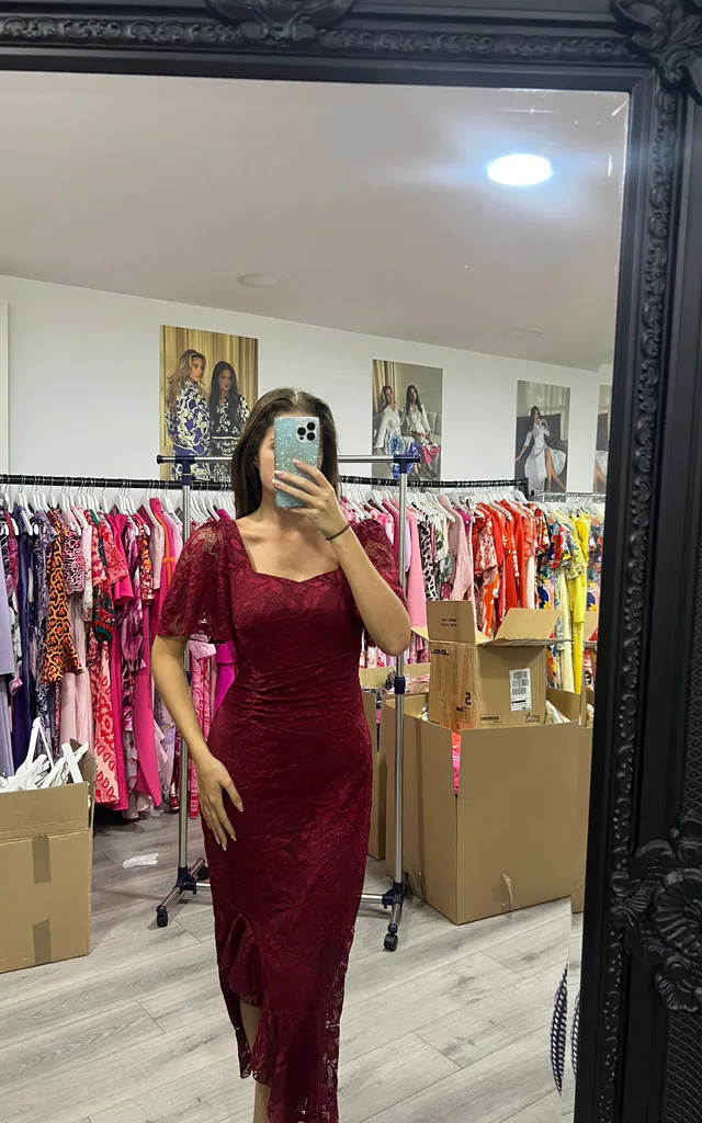 berry lace midi dress Floral Geometric Lace Midi Dress In Berry Multi, Berry Multi / Regular / 8