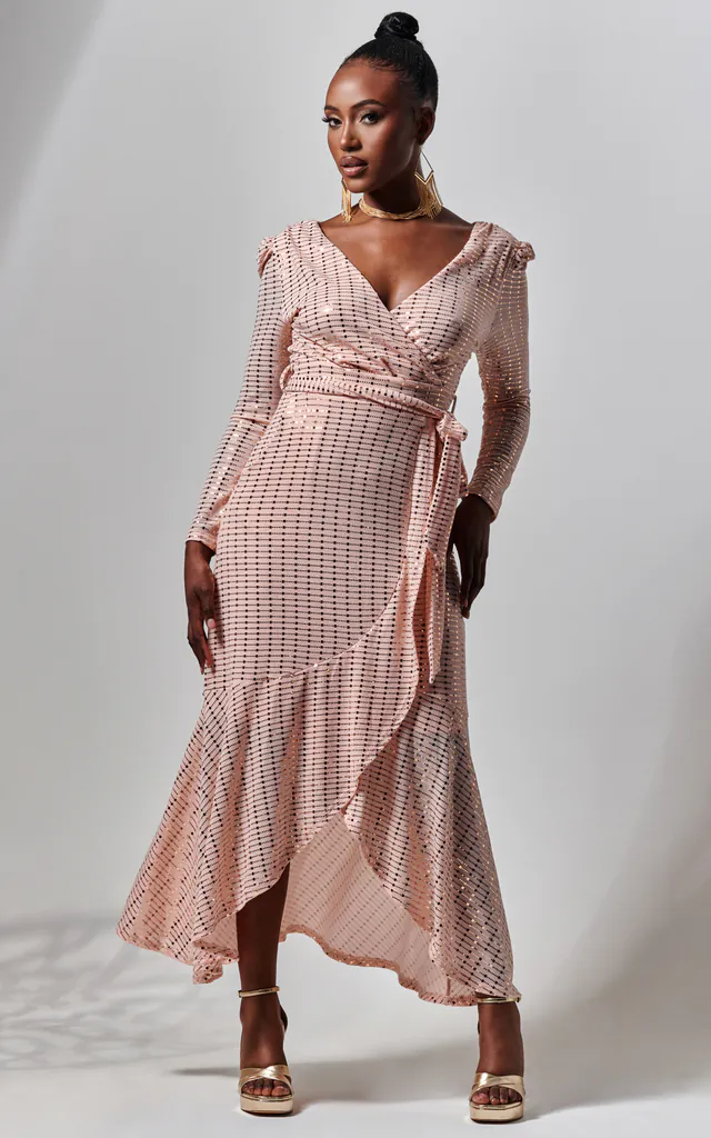 Sparkly Glitter Wrap Flare Maxi Dress, Dusty Pink | JOLIE MOI | SilkFred Sparkly Glitter Wrap Flare Maxi Dress, Dusty Pink | JOLIE MOI | SilkFred