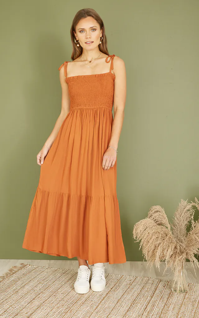 Orange Midi Sun Dress | Yumi | SilkFred Orange Midi Sun Dress | Yumi | SilkFred