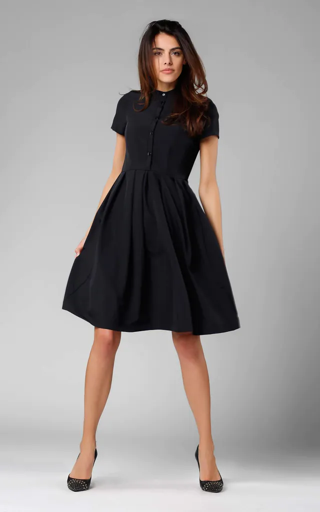 black flared shirt dress Women's Castaneda Flared Shirt Dress with Long Sleeves