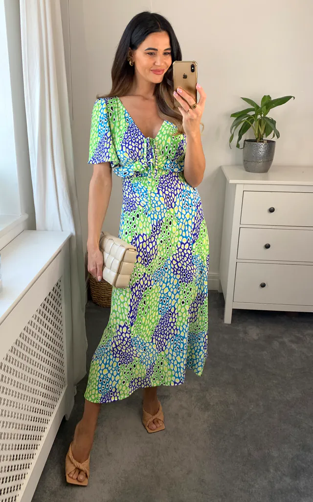 Blue and green leopard maxi dress with frill detail | D.Anna | SilkFred Blue and green leopard maxi dress with frill detail | D.Anna | SilkFred