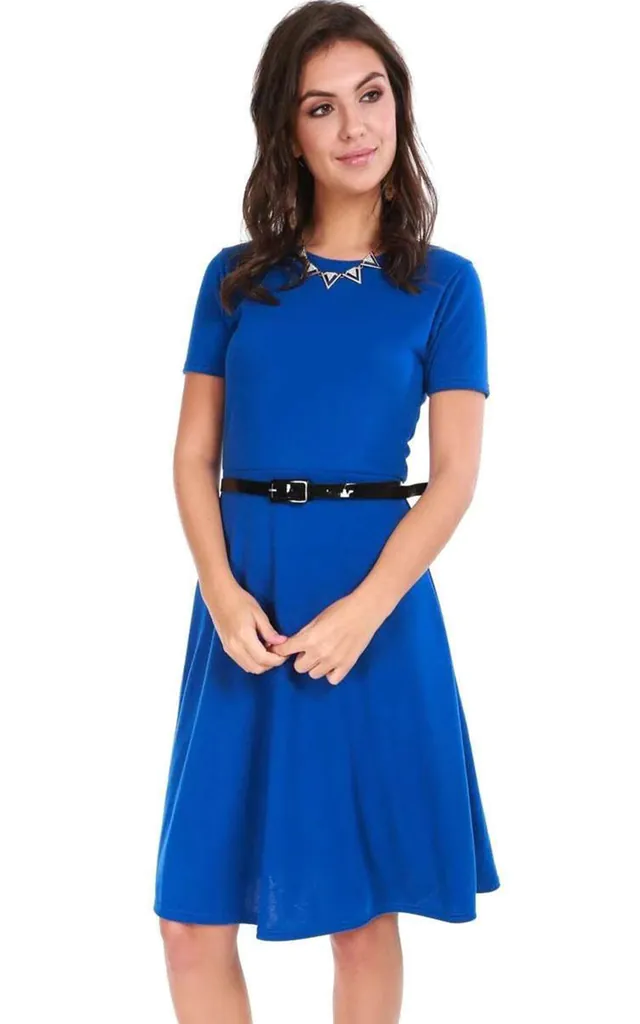 blue midi skater dress Cute Navy Blue Skater Dress - Midi Dress - Midi Skater Dress