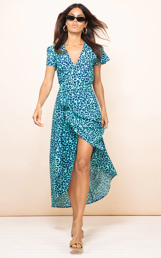 Cayenne Dress in Turquoise Leopard | Dancing Leopard | SilkFred Cayenne Dress in Turquoise Leopard | Dancing Leopard | SilkFred