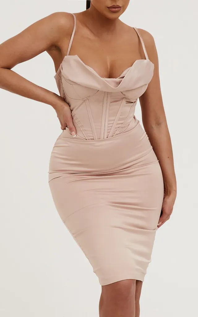 nude satin midi dress Brielle