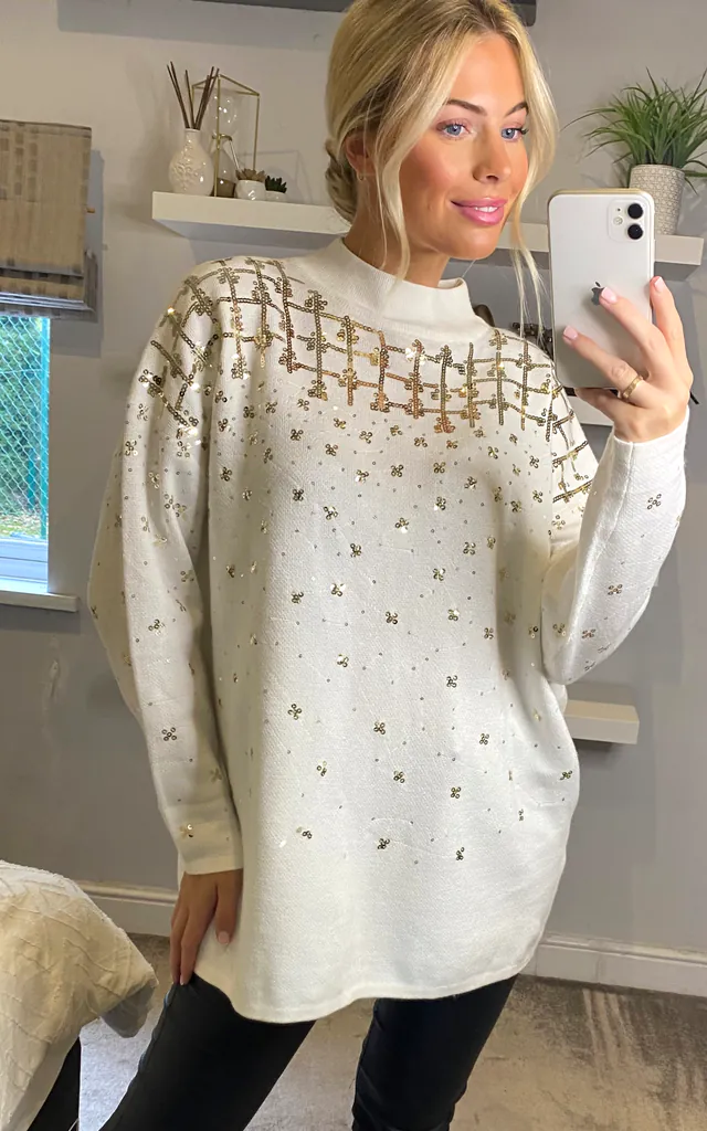 Sequin Embellished front Jumper Dress in White | CY Boutique | SilkFred Sequin Embellished front Jumper Dress in White | CY Boutique | SilkFred