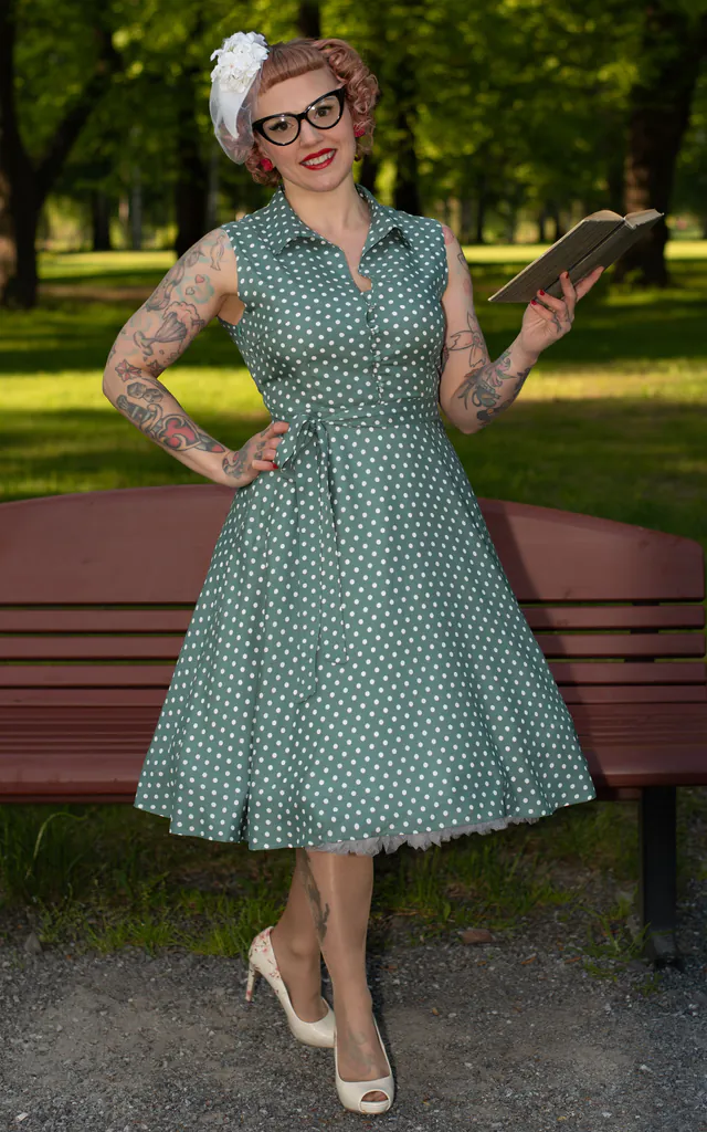 green polka dot shirt dress Green Polka Dot Long Sleeve Kennedy Midi Dress