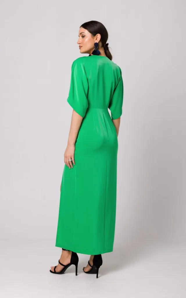 Green Kimono Wrap Maxi Dress with split leg | MOE | SilkFred Green Kimono Wrap Maxi Dress with split leg | MOE | SilkFred
